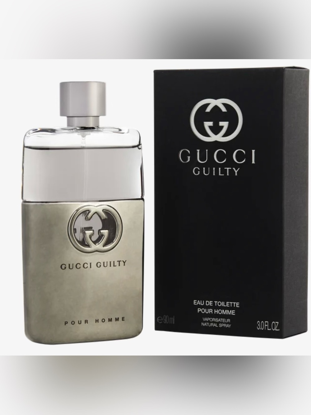 Gucci Metallic Silver and Black Guilty Pour Homme Bottle